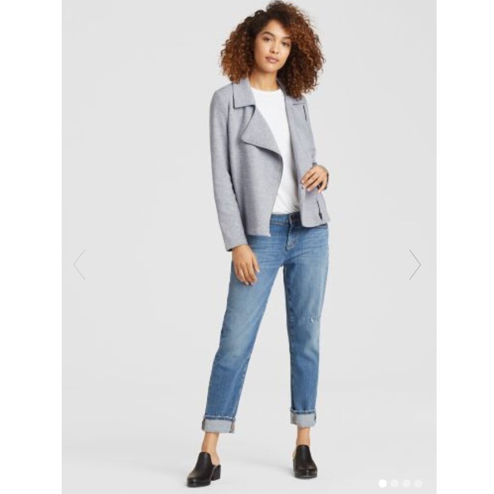 New w/Tags - Eileen Fisher Organic Cotton Herringbone Moto Jacket, Moon, Med - Picture 9 of 13